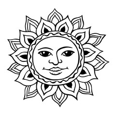Stylized sun with a womans face