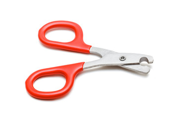 Red Scissors for claws for pets such as dogs and cats isolated on white