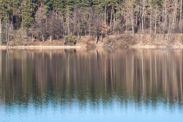 River landscape with reflections of trees in water