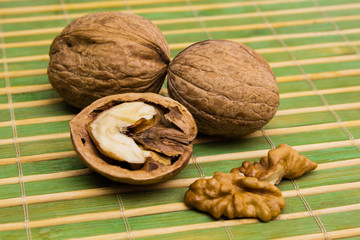 Group of walnuts. Healthy food concept. Walnuts close up