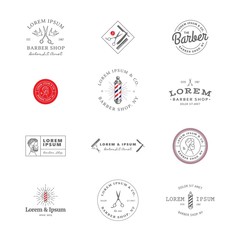 Set of Minimal Vintage Hipster Logotype Templates. Black on White Color. Barber Shop