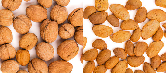 Healthy organic food concept. Nuts close up. Top view