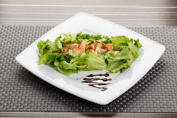 Plate with fresh salmon