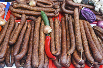 Pork sausages smoked and dried