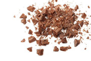 milk chocolate shavings isolated on white background top view