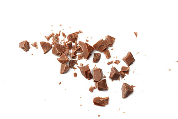 milk chocolate shavings isolated on white background top view