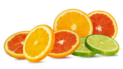 Fototapeta na wymiar Juicy orange slices isolated on white background with clipping path