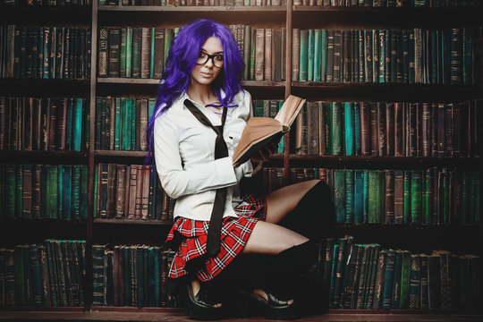 student girl with purple hair