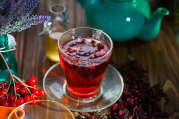 Hibiscus tea from rose carcade herbal herbal tea with rose hips and kalina diuretic and cleansing stomach rejuvenating organism