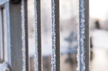 Steel bars on a frozen bridge