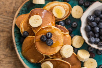 Pancakes with blueberries and banana