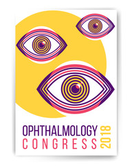 Ophthalmology congress abstract poster design with illustration. Human eye vector icon design, geometric style design. Medical illustration for cover, advertisement, poster design. - 193193400