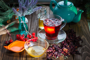 Hibiscus tea from rose carcade herbal herbal tea with rose hips and kalina diuretic and cleansing stomach rejuvenating organism
