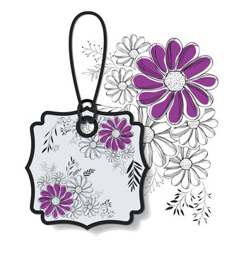 tag hanging with floral pattern vector illustration design