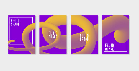 Plastic shape. Set of modern abstract posters template. Liquid fluid shape covers design. Ultra violet purple colors.. Can be used for gift card, cover or poster design. Vector illustration.