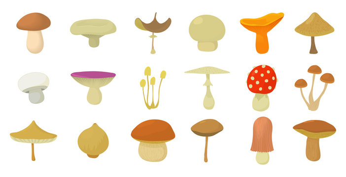 Mushroom icon set, cartoon style