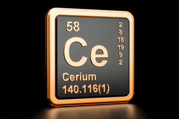 Cerium Ce chemical element. 3D rendering