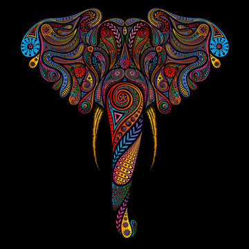 Vector Colored Elephant Made Of Vintage Patterns