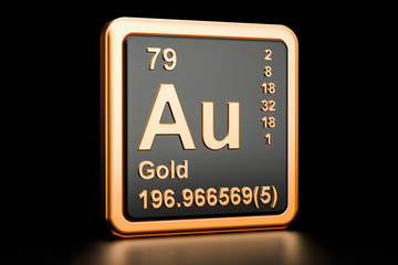 Gold aurum Au chemical element. 3D rendering - obrazy, fototapety, plakaty