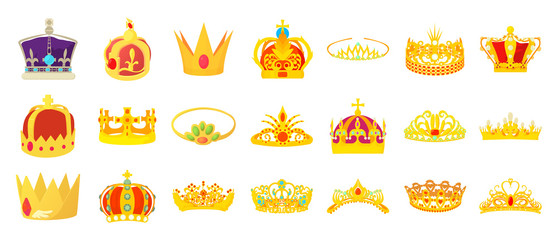 Crown icon set, cartoon style © ylivdesign