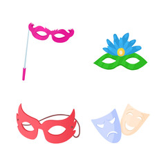 Carnaval mask icon set, cartoon style