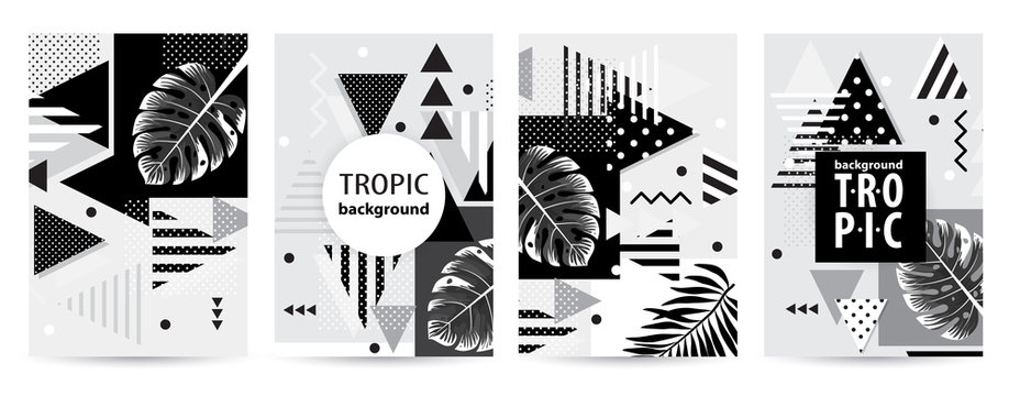 Trendy tropic pattern covers set. Design floral backgrounds for booklet, cards, invitation, brochure and promotion. Vector illustration