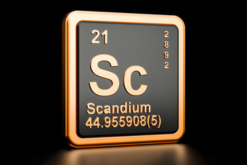 Scandium Sc chemical element. 3D rendering