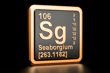 Seaborgium Sg chemical element. 3D rendering