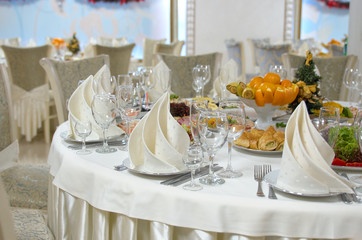 Dinner Table Setting.Christmas, Holiday Decorations.New Year Celebration