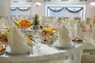 Dinner Table Setting.Christmas, Holiday Decorations.New Year Celebration