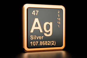Silver Ag chemical element. 3D rendering