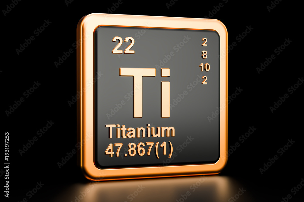 Poster titanium ti chemical element. 3d rendering