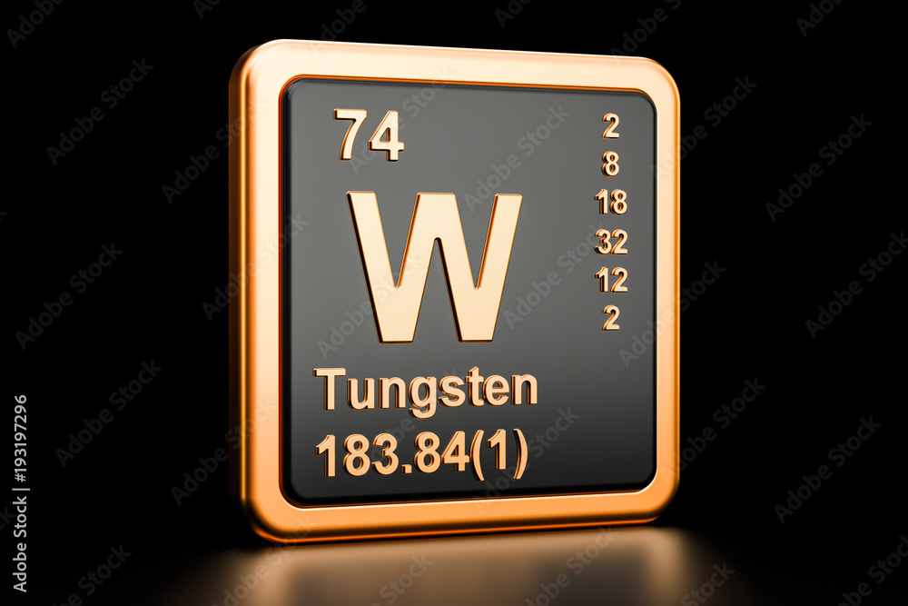 Poster tungsten w wolfram chemical element. 3d rendering