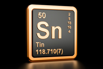 Tin stannum Sn chemical element. 3D rendering