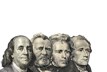 The Presidents on dollar of US American isolated on white background. This has clipping path