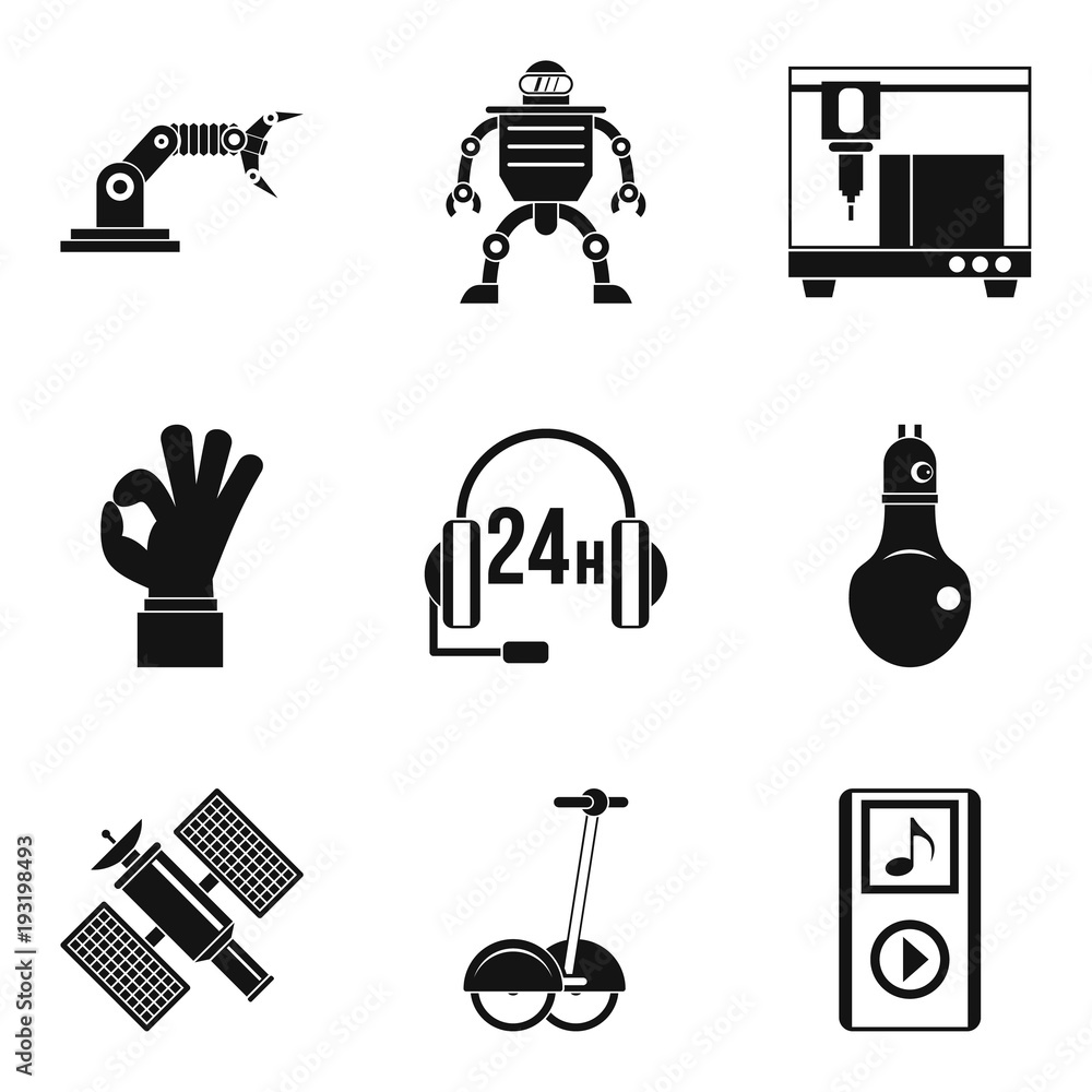 Poster robot icons set, simple style