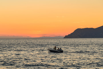 Naklejka premium Cinque Terre, Italy - 15th August 2017: beautiful sunset view