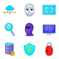 Safety icons set, cartoon style