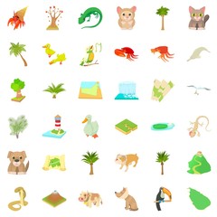 Green landscape icons set, cartoon style