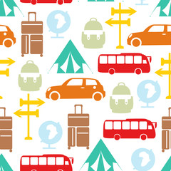 Vector travel seamless pattern with graphic flat elements