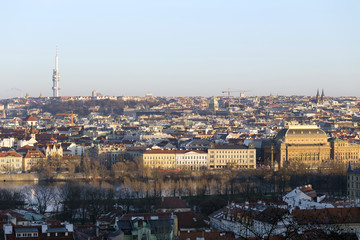 Fototapeta na wymiar View on the winter Prague City with its Towers, Czech Republic