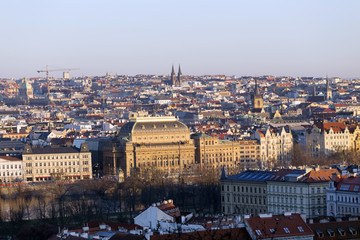 Fototapeta na wymiar View on the winter Prague City with its Towers, Czech Republic