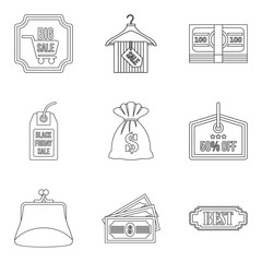 Income money icons set, outline style