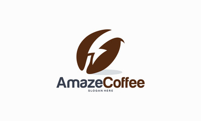 Amaze Coffee logo designs concept vector, Thunder and coffee bean logo template symbol