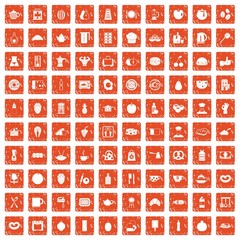 100 breakfast icons set grunge orange