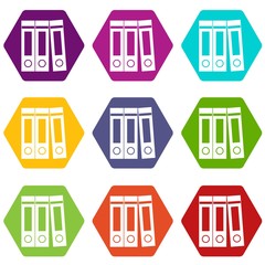 Office folders with documents icon set color hexahedron