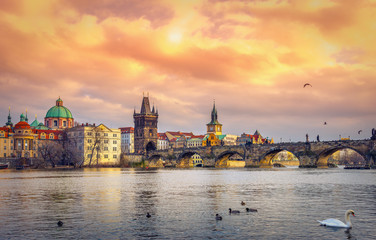 Fototapeta na wymiar Famous Charles Bridge and tower, Prague, Czech Republic