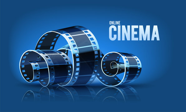 Movie cinema film reel on the blue background. Vector