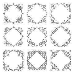 Line monogram frames set. Vector background