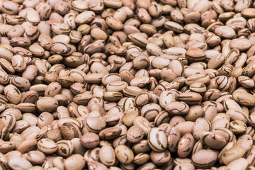 Beans of Carioca beans scattered across the table / Feijão Carioca